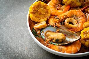 Spicy barbecue seafood - shrimps, sqiud, mussel photo