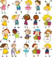 Set of different doodle kids cartoon character vector