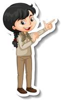 Girl in safari outfit cartoon character sticker vector