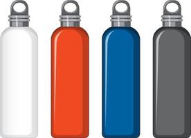 Conjunto de botellas de agua de metal de diferentes colores aislado vector