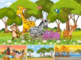 Four different scenes with children cartoon character vector