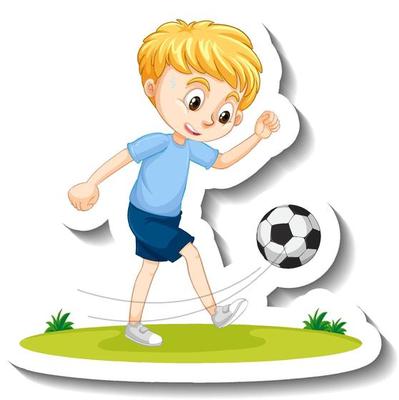 A boy playing soccer cartoon character sticker