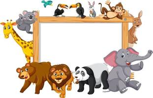 Empty wooden frame with various wild animals vector