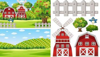 Farm element set isolated with farm scence vector