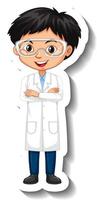 Cartoon character sticker with a boy in science gown vector