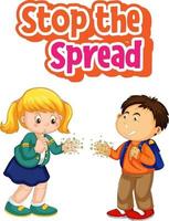 Stop the Spread font with two kids do not keep social distancing vector