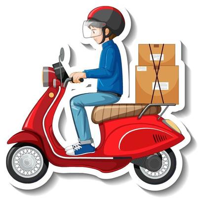 A sticker template with delivery man on motor scooter