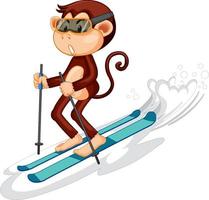 Skiing monkey cartoon character vector