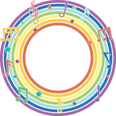 Rainbow round frame with music melody symbols