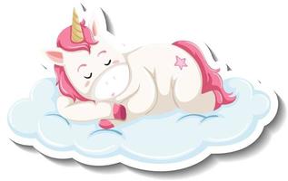 Lindo unicornio durmiendo en la nube sobre fondo blanco. vector