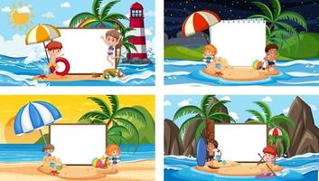 conjunto de diferentes escenas de playa tropical con banner en blanco vector