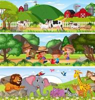 Different nature landscape at daytime scene with cartoon character vector