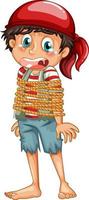 A pirate boy got rope around his body cartoon character isolated vector