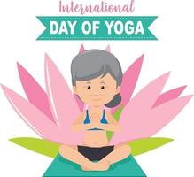 banner del día internacional del yoga con anciana haciendo pose de yoga vector