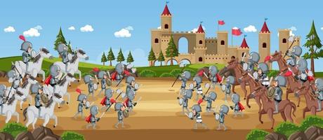 escena de dibujos animados de guerra medieval vector