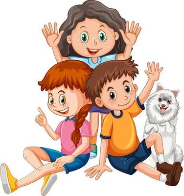 Children with cute dog cartoon character