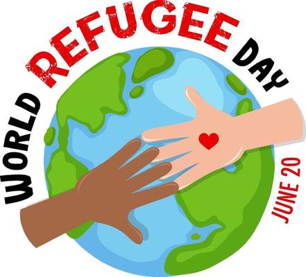 World Refugee Day banner with hands on globe background