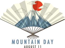 abanico japonés con día de la montaña el 11 de agosto banner de fuente vector