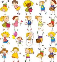 Set of different doodle kids cartoon character vector