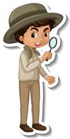 Boy in safari outfit cartoon character sticker vector