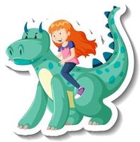 Little boy riding a dragon cartoon sticker vector