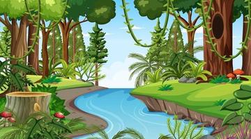 Forest landscape scene at day time with many different trees vector