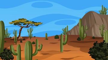 paisaje de bosque desértico en la escena diurna con varias plantas del desierto vector