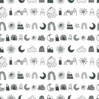 Scandinavian pattern done in  mountains, rainbows, sunshine, clouds vector