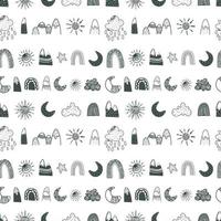 Scandinavian pattern done in  mountains, rainbows, sunshine, clouds vector