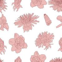 Big Bloom Vintage Line Art Seamless Floral Pattern vector