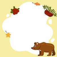 Bear. Vector frame in the form of a spot with elements of autumn