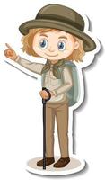 Girl in safari outfit cartoon character sticker vector