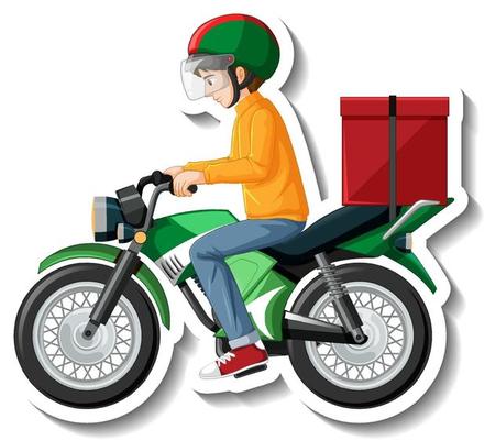 A sticker template with delivery man on motorcycle