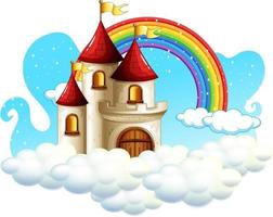 Castle with rainbow on the cloud isolated on white background vector