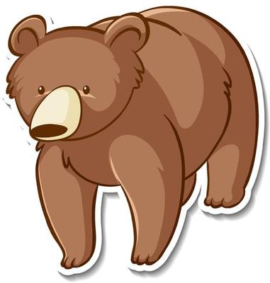 Sticker design with grizzly bear isolated