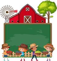 Empty blackboard with farmer kids and barn vector