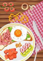Top view of breakfast set in a dish on the table vector