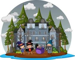 Haunted house with grey sky vector