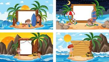 Set of different tropical beach scenes with blank banner vector