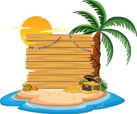 Empty wooden board template with summer beach