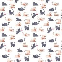 Seamless pattern Cute kitty couple small friends vector