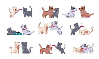 Dog adorable fummy animal. Cute kitty couple small friends vector