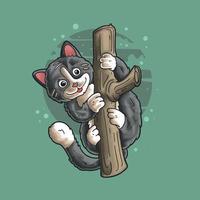 A cute cat is climbing a tree illustration vector grunge style