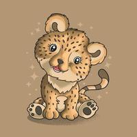cute leopard sitting illustration vector grunge style