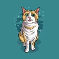 A cute cat sitting down illustration vector grunge style