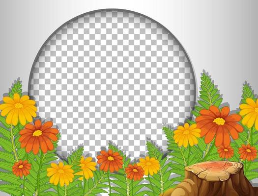 Round frame with tropical flowers and leaves template