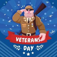 día de los veteranos con un personaje veterano de dibujos animados lindo vector