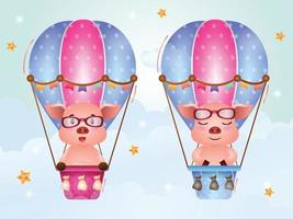 pig with air balloon vector