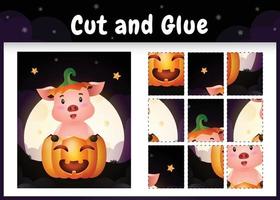 Children board game cut and glue with a cute pig vector