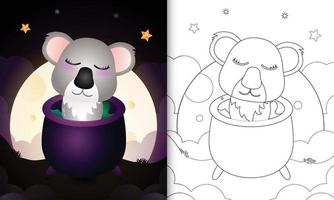 coloring book with a cute koala in the witch cauldron vector